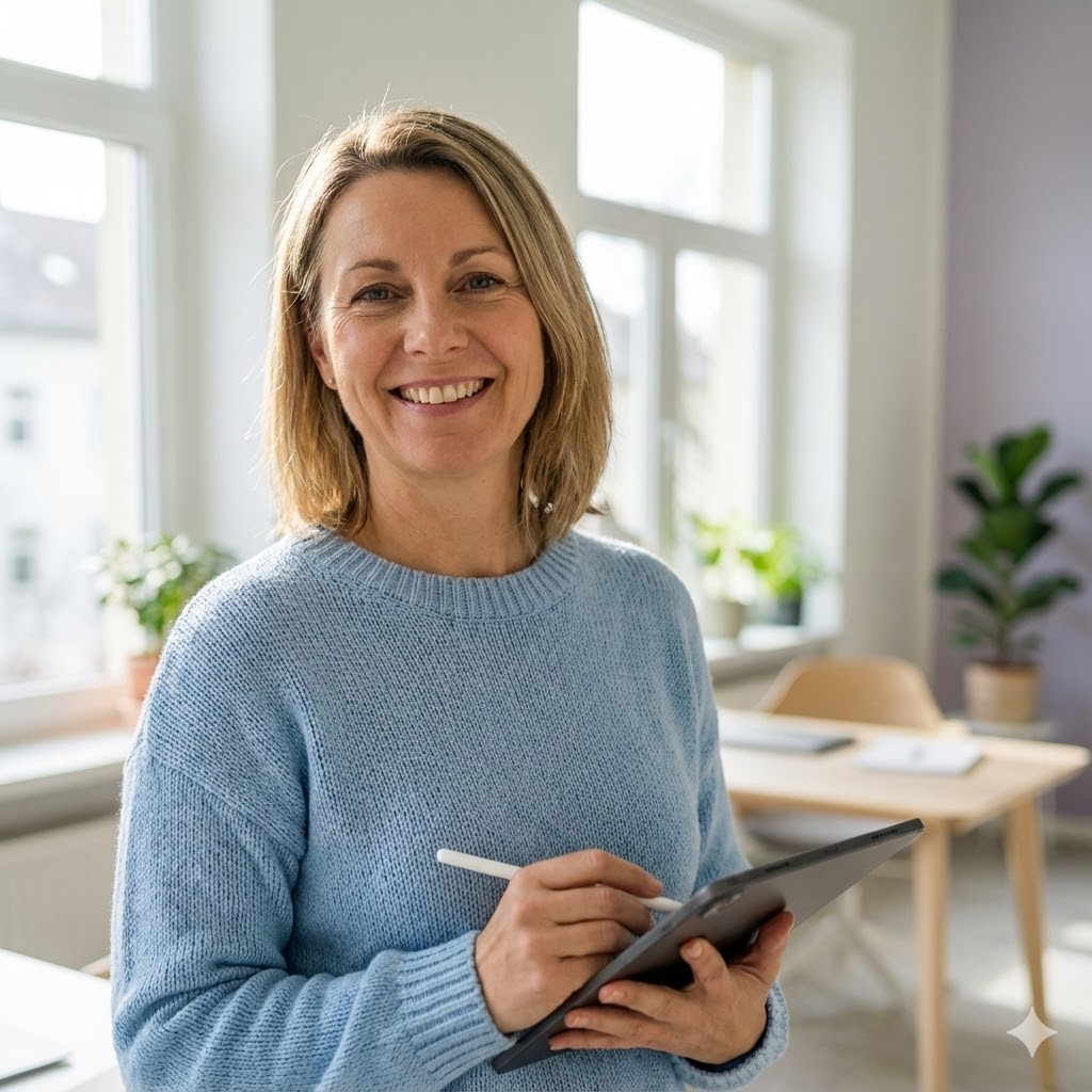 Mulher calma se organizando